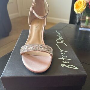 Betsey Johnson Pink Heels with Rhinestone Embellishment